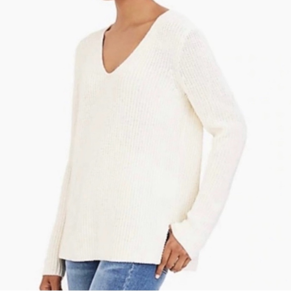 J CREW Mercantile White Ribbed Cotton V Neck Y2K Sweater M